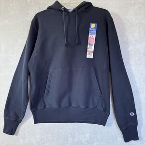 Champion Reverse Weave Hoodie Mens Small Navy Pullover Sweatshirt C Logo Fleece